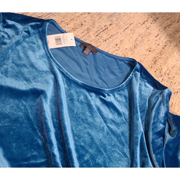 New! The Limited Sz 2X Velvet Tunic Blouse Top Teal Long Sleeve Drape Front - Picture 7 of 11